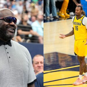 Shaquille O'Neal (L), James Johnson (R)