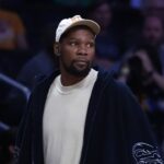 Kevin Durant attends a WNBA game between the Atlanta Dream and LA Sparks at Crypto.com Arena.