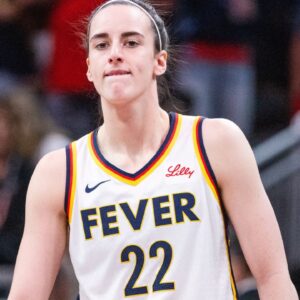 Indiana Fever guard Caitlin Clark (22) in the first half against Golden State Valkyries at Gainbridge Fieldhouse.