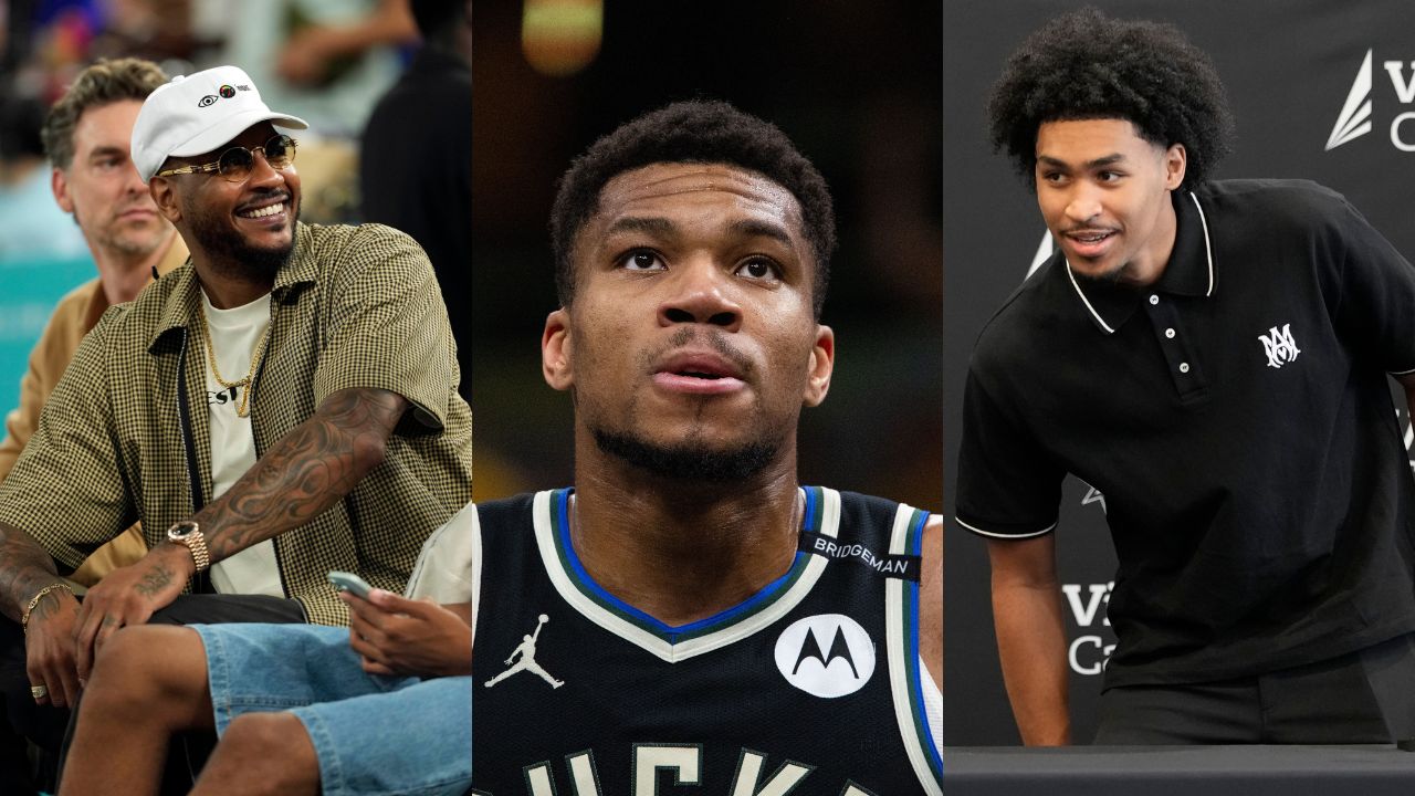 Carmelo Anthony(L), Giannis Antetokounmpo(center), and Dylan Harper(R)