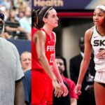(L) Shaquille O'Neal (R) Caitlin Clark and Angel Reese