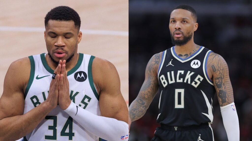Giannis Antetokounmpo (L), Damian Lillard (R)
