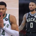 Giannis Antetokounmpo (L), Damian Lillard (R)