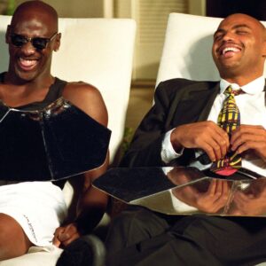 Nov 22, 1993; Phoenix, AZ, USA; NBA superstars Michael Jordan (left) and Charles Barkley during the filming of a Nike shoe commercial at the Arizona Biltmore.