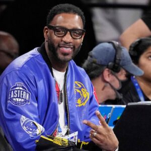 Former NBA player Tracy McGrady looks on during the skills challenge during All Star Saturday Night ahead of the 2025 NBA All Star Game at Chase Center.