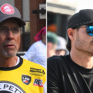 (L-R) Former NASCAR Cup Series driver Kyle Pettty and Hendrick Motorsports star Kyle Larson.