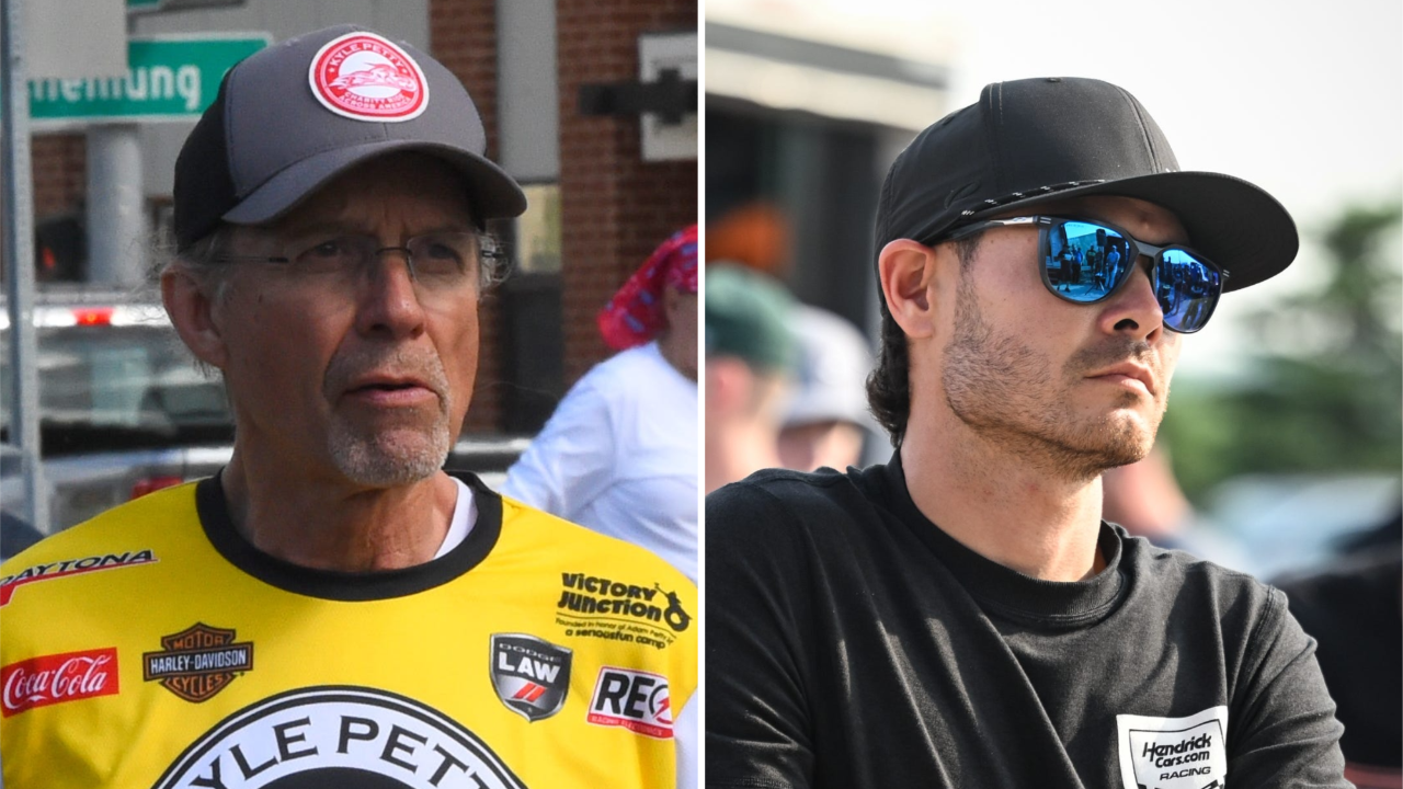 (L-R) Former NASCAR Cup Series driver Kyle Pettty and Hendrick Motorsports star Kyle Larson.