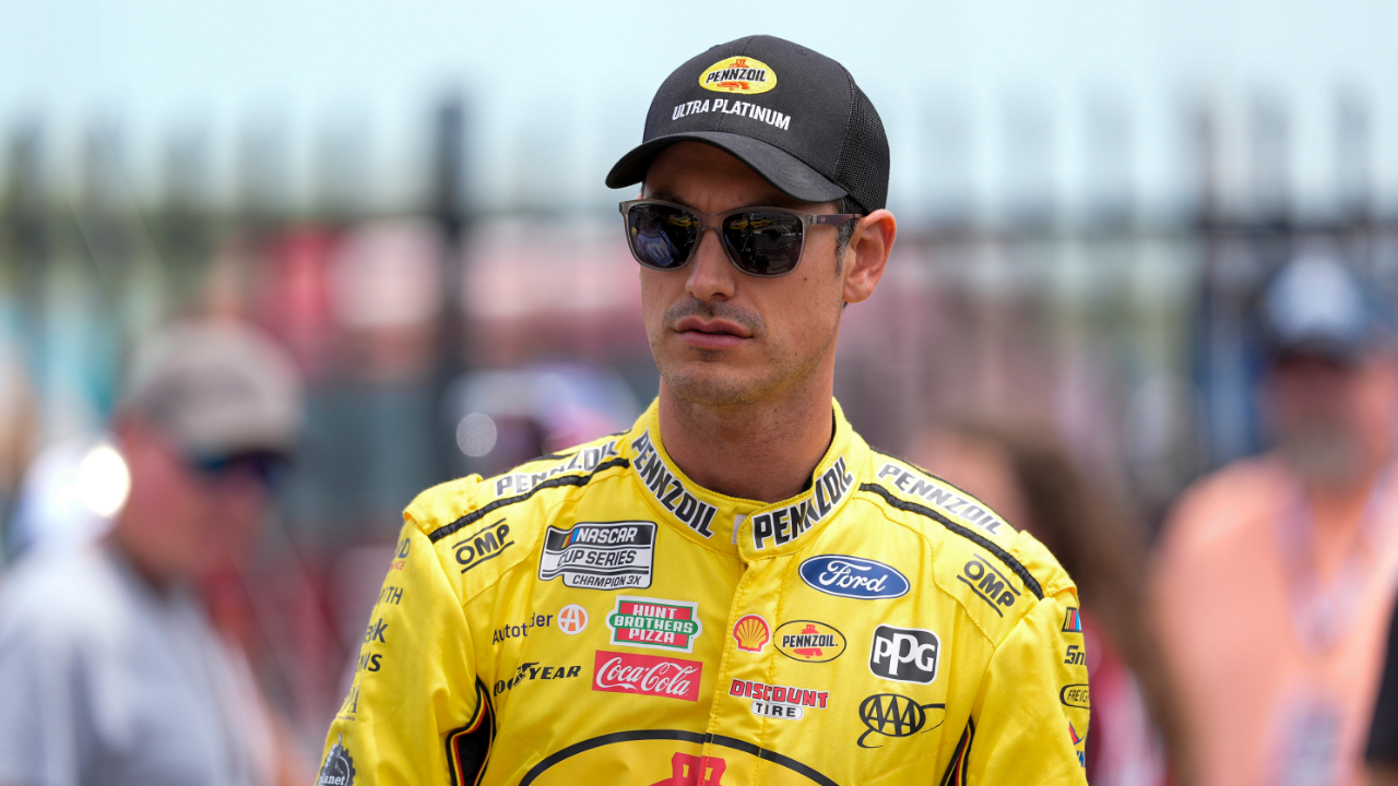 May 24, 2025; Concord, North Carolina, USA; NASCAR Cup Series driver Joey Logano (22) during qualifying at Charlotte Motor Speedway. Mandatory Credit: Jim Dedmon-Imagn Images