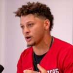Texas Tech alum and Kansas City Chiefs quarterback Patrick Mahomes attends a press conference at Jones AT&T Stadium, Friday, Aug. 23, 2024.