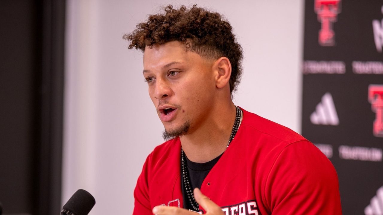 Texas Tech alum and Kansas City Chiefs quarterback Patrick Mahomes attends a press conference at Jones AT&T Stadium, Friday, Aug. 23, 2024.