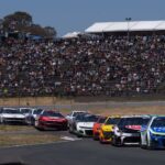 NASCAR Cup Series driver Daniel Suarez (99) leads the group during the Toyota / Save Mart 350 at Sonoma Raceway.