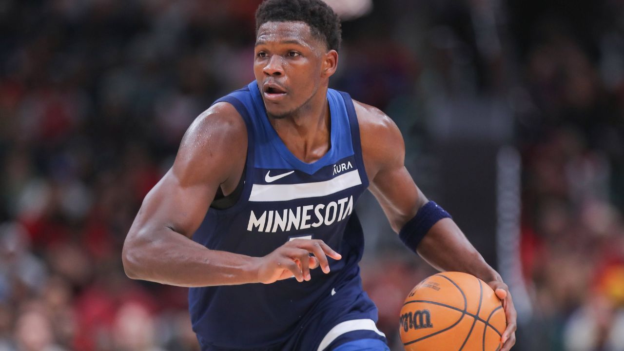 Anthony Edwards 5 of the Minnesota Timberwolves in action during the second half against the Chicago Bulls at the United Center on February 6, 2024 in Chicago, Illinois.