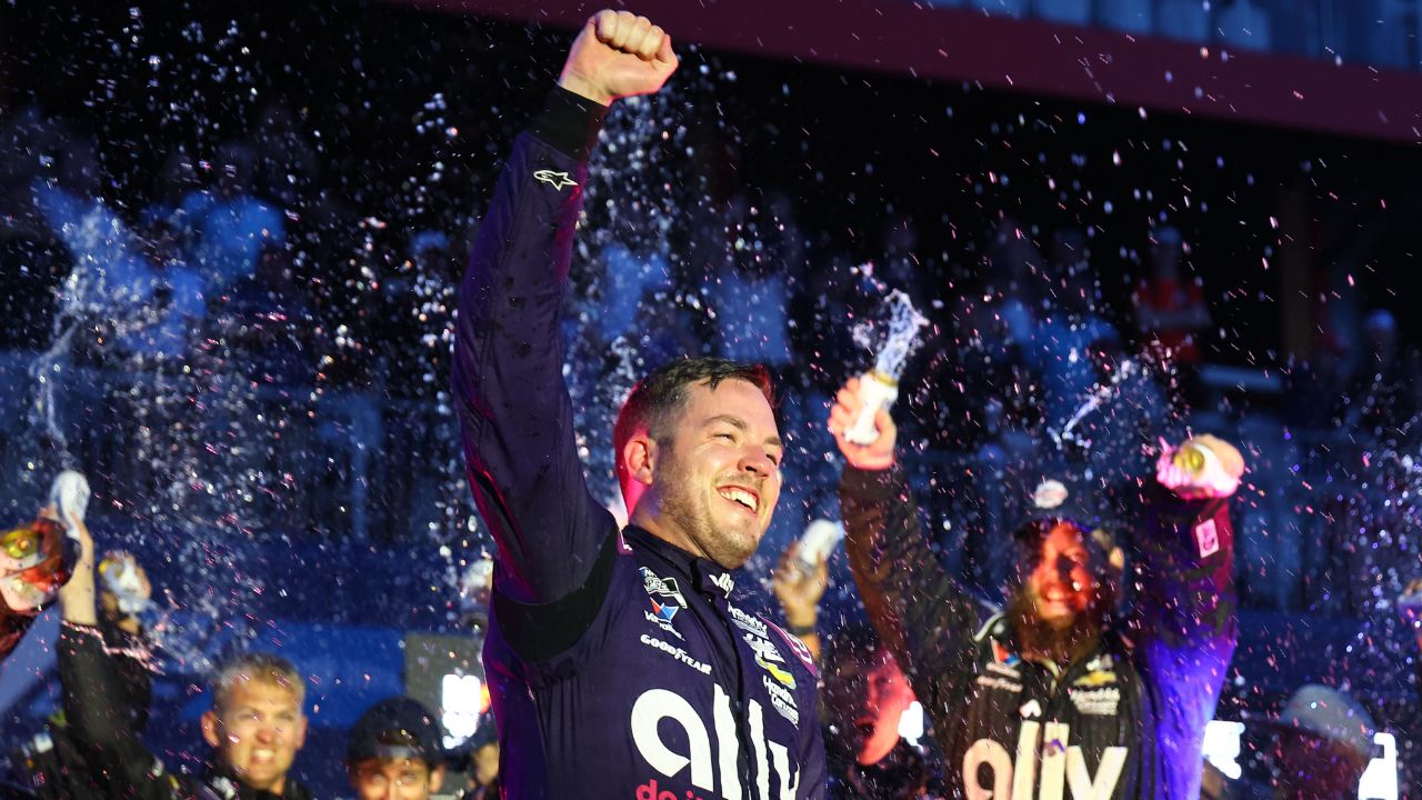 NASCAR Cup Series driver Alex Bowman (48) reacts after winning the Grant Park 165 at Chicago Street Race.
