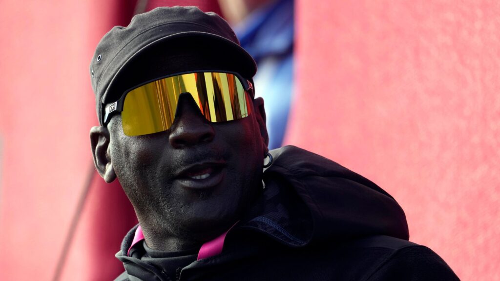 Sep 25, 2021; Haven, Wisconsin, USA; Michael Jordan watches on from the 11th green during day two four-ball rounds for the 43rd Ryder Cup golf competition at Whistling Straits.