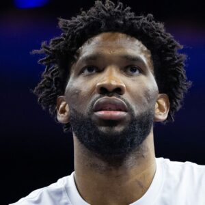 Philadelphia 76ers center Joel Embiid before action against the New York Knicks at Wells Fargo Center