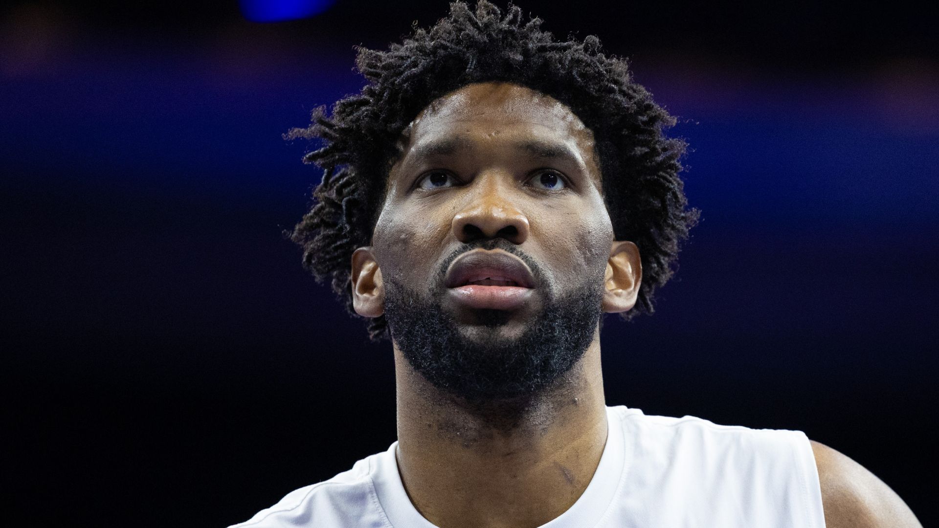 Philadelphia 76ers center Joel Embiid before action against the New York Knicks at Wells Fargo Center