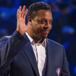 NBA great Paul Pierce is honored for being selected to the NBA 75th Anniversary Team during halftime in the 2022 NBA All-Star Game at Rocket Mortgage FieldHouse.