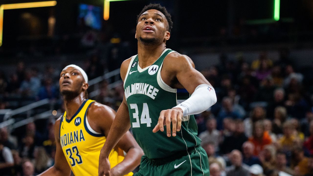 Myles Turner and Giannis Antetokounmpo