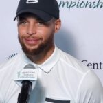 Steph Curry talks to the media Friday after taking the lead with 27 points in the American Century Championship celebrity golf tournament at Edgewood Tahoe.
