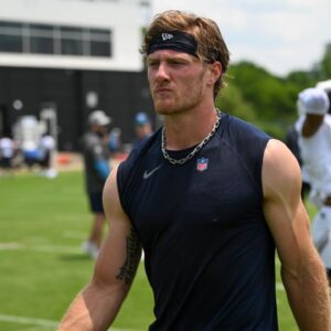 Jun 10, 2025; Nashville, TN, USA; Tennessee Titans quarterback Will Levis (8) walks off the field during minicamp at Nissan Stadium.
