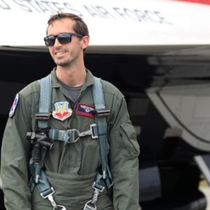 NASCAR Executive Ben Kennedy is all smiles after gearing up and ready to fly in the air with the U.S. Air Force Thunderbirds Saturday, Feb.15, 2025