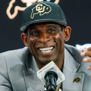 Colorado head coach Deion Sanders speaks with the media during 2025 Big 12 Football Media Days at The Star.