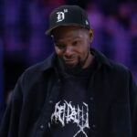 Kevin Durant attends the game between the Golden State Valkyries and the LA Sparks at Crypto.com Arena.