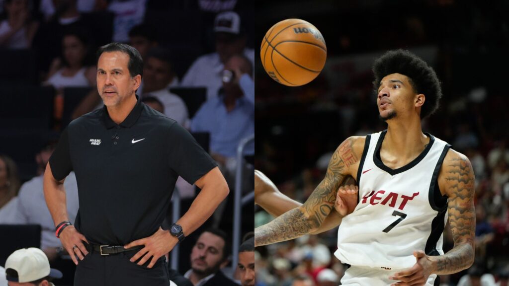 Erik Spoelstra (L) and Kel’el Ware (R)