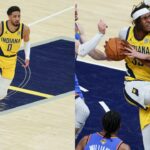 Tyrese Haliburton (L), Myles Turner (R)