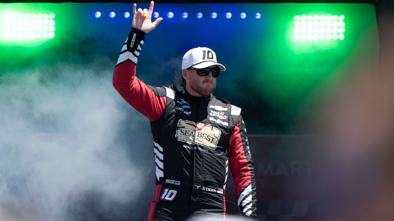 NASCAR Cup Series driver Ty Dillon (10) waves after being introduced to fans before the start of the NASCAR Toyota / Save Mart 360 at Sonoma Raceway.