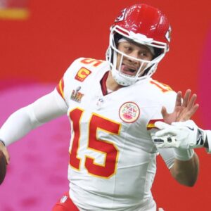 Feb 9, 2025; New Orleans, LA, USA; Kansas City Chiefs quarterback Patrick Mahomes (15) is tackled by Philadelphia Eagles linebacker Josh Sweat (19) in Super Bowl LIX between the Philadelphia Eagles and the Kansas City Chiefs at Ceasars Superdome.