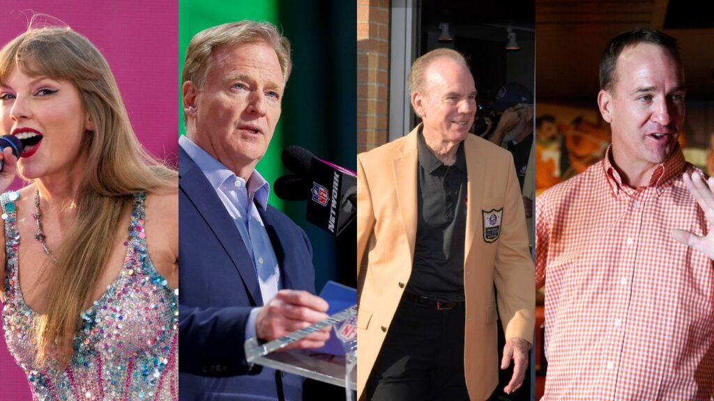 Taylor Swift, Roger Goodell, Roger Staubach, and Peyton Manning
