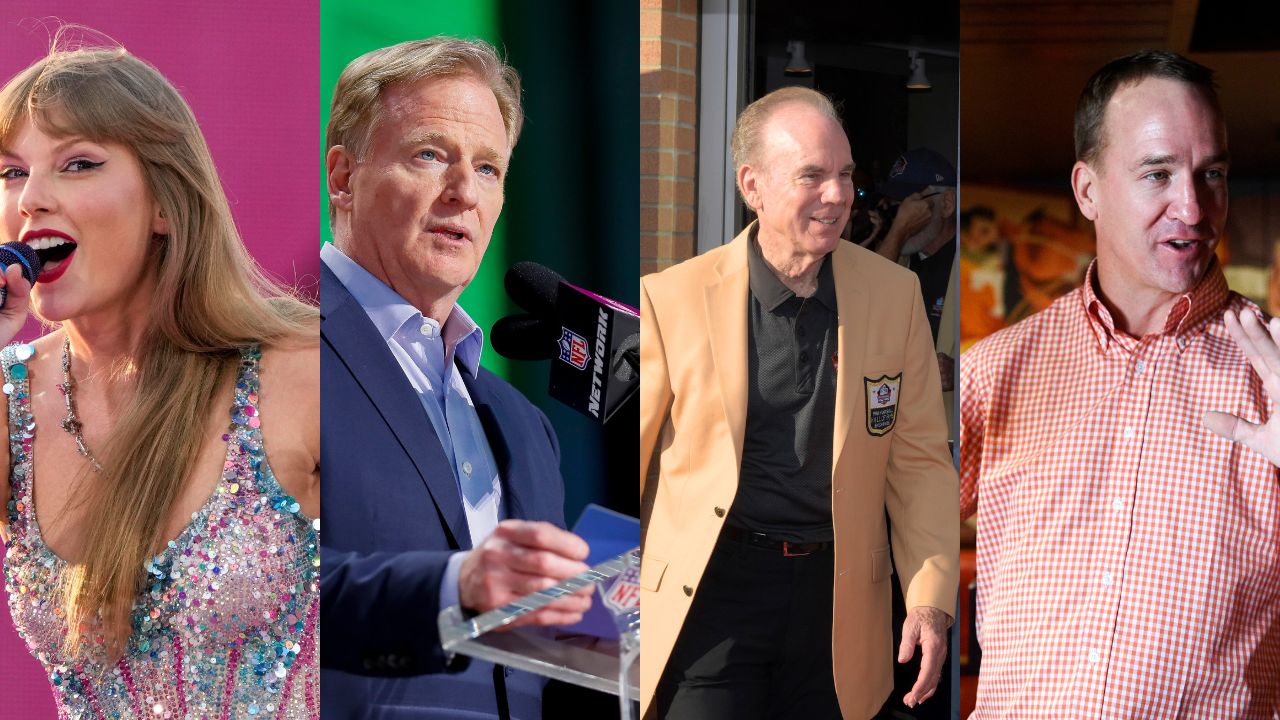 Taylor Swift, Roger Goodell, Roger Staubach, and Peyton Manning