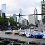 NASCAR Cup Series driver Michael McDowell (71) leads the field during the Grant Park 165 at Chicago Street Race.