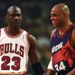 Michael Jordan and Charles Barkley during the 1993 NBA Finals in Chicago.