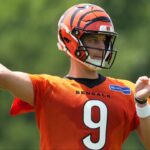 Cincinnati Bengals quarterback Joe Burrow (9) during practice at Paycor Stadium.