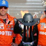 NASCAR Cup Series driver Chase Elliott (9) and crew chief Alan Gustafson celebrate in Victory Lane after winning the NASCAR Cup Series AutoTrader EchoPark 400 at Texas Motor Speedway.