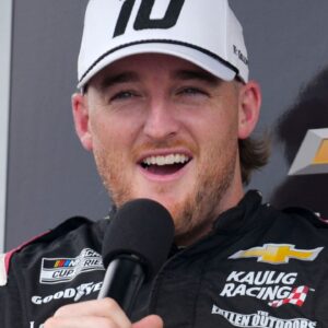 NASCAR Cup Series driver Ty Dillon (10) speaks with fans Saturday, July 26, 2025, ahead of qualifying for the Pennzoil 250 at Indianapolis Motor Speedway.