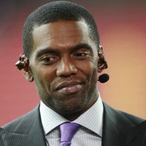 Randy Moss in attendance before a AFC Wild Card playoff football game between the Indianapolis Colts and Houston Texans at NRG Stadium.