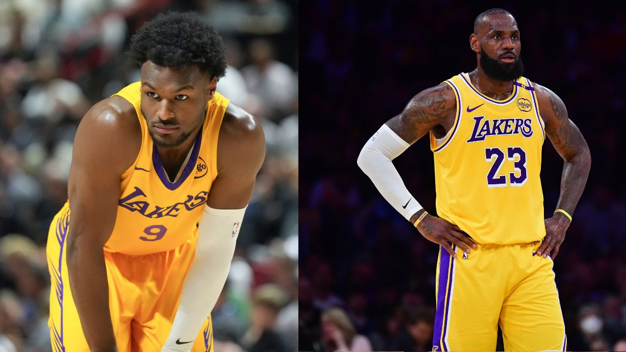 Bronny James (L), LeBron James (R)