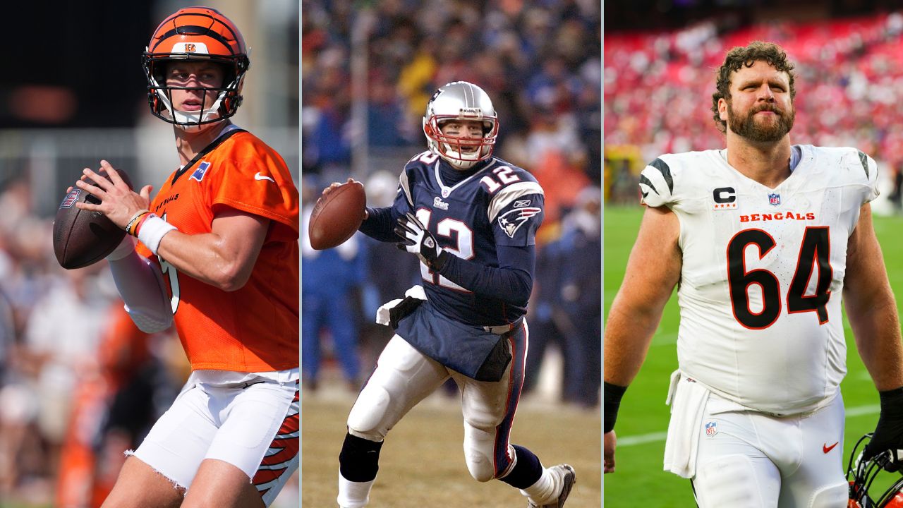 Joe Burrow, Tom Brady and Ted Karras