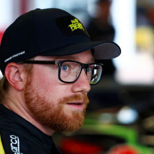 Feb 14, 2025; Daytona Beach, Florida, USA; NASCAR Cup Series driver Tyler Reddick (45) during practice for the Daytona 500 at Daytona International Speedway. Mandatory Credit: Peter Casey-Imagn Images