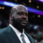 Shaquille O'Neal looks on before the game between the Boston Celtics and the Dallas Mavericks in game one of the 2024 NBA Finals at TD Garden.