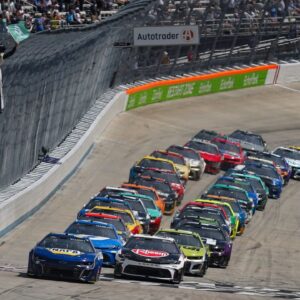 NASCAR Cup Series driver Chase Elliott (9) leads the field on a restart during the Autotrader EchoPark Automotive 400 at Dover Motor Speedway.