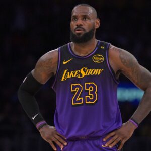 Jan 2, 2025; Los Angeles, California, USA; Los Angeles Lakers forward LeBron James (23) looks on in the second half against the Portland Trail Blazers at Crypto.com Arena