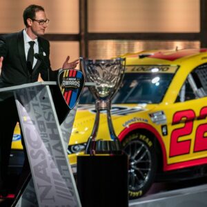 NASCAR Cup Series champion Joey Logano speaks during the NASCAR Awards Show at Music City Center in Nashville, Tenn., Thursday, Dec. 1, 2022.