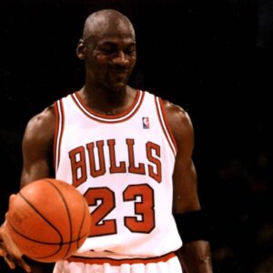 Michael Jordan grinsend vor dem Freiwurf Basketball Herren McDonald s Championship 97 16. - 18.10.1997, Chicago Bulls (USA)