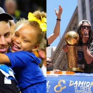 Steph Curry and Riley Curry (L), Damion Lee and Sydel Curry (R)