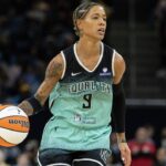 Natasha Cloud (9 New York Liberty) in action during the game between the Chicago Sky and New York Liberty on Thursday May 22, 2025 at Wintrust Arena, Chicago