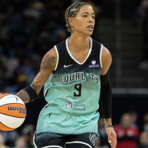 Natasha Cloud (9 New York Liberty) in action during the game between the Chicago Sky and New York Liberty on Thursday May 22, 2025 at Wintrust Arena, Chicago